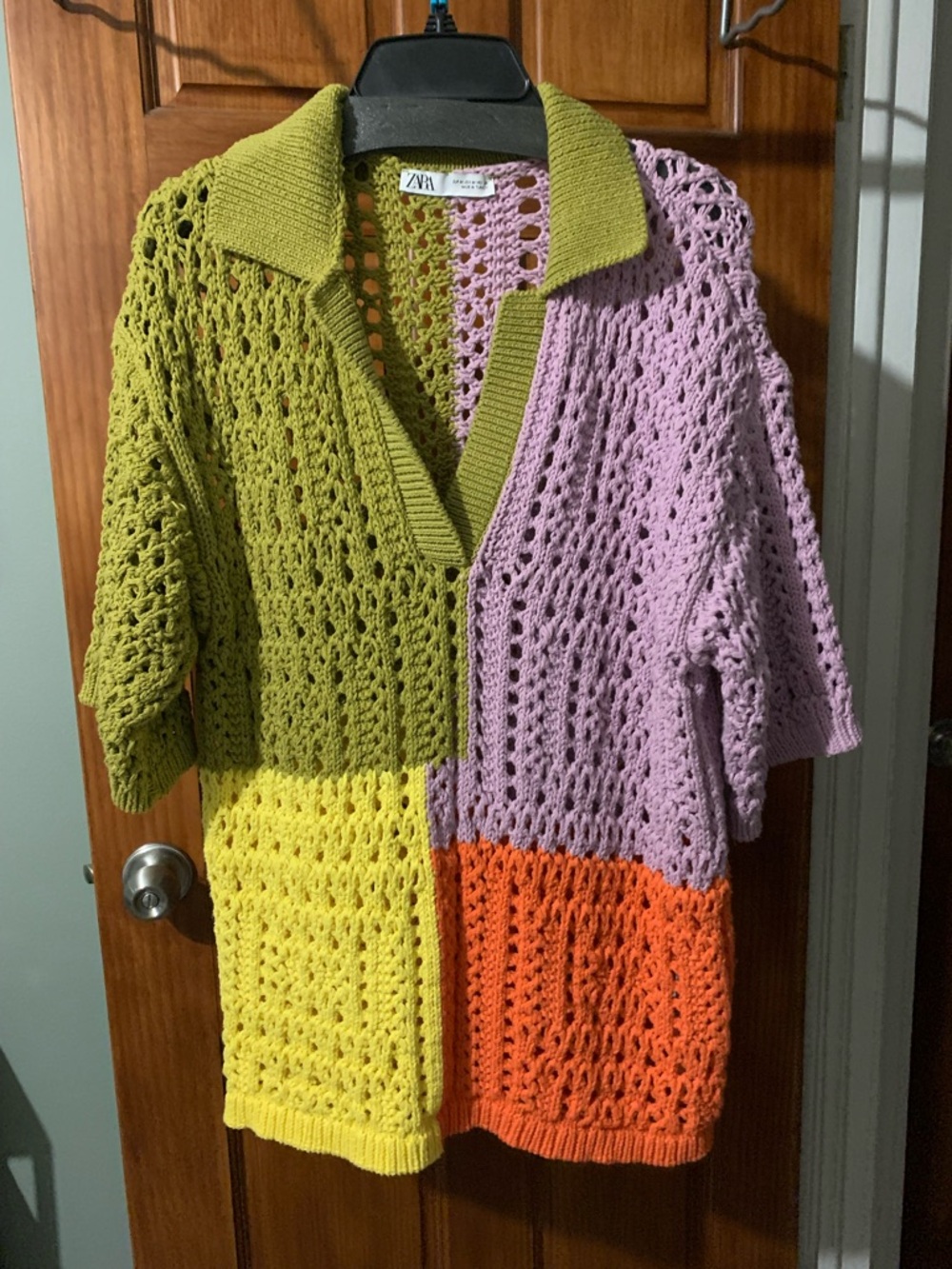 Zara Colorblock Crochet Cardigan - Olive, Lilac, Yellow & Orange